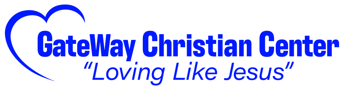 GateWay Christian Center logo: an open heart drawn in a single ultramarine line beside the words GateWay Christian Center and the motto Loving Like Jesus